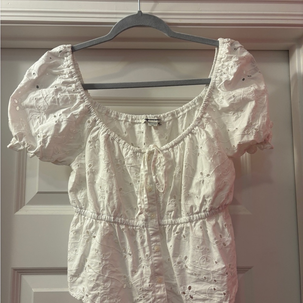 White Eyelet Puff Sleeve Top AMERICAN EAGLE
